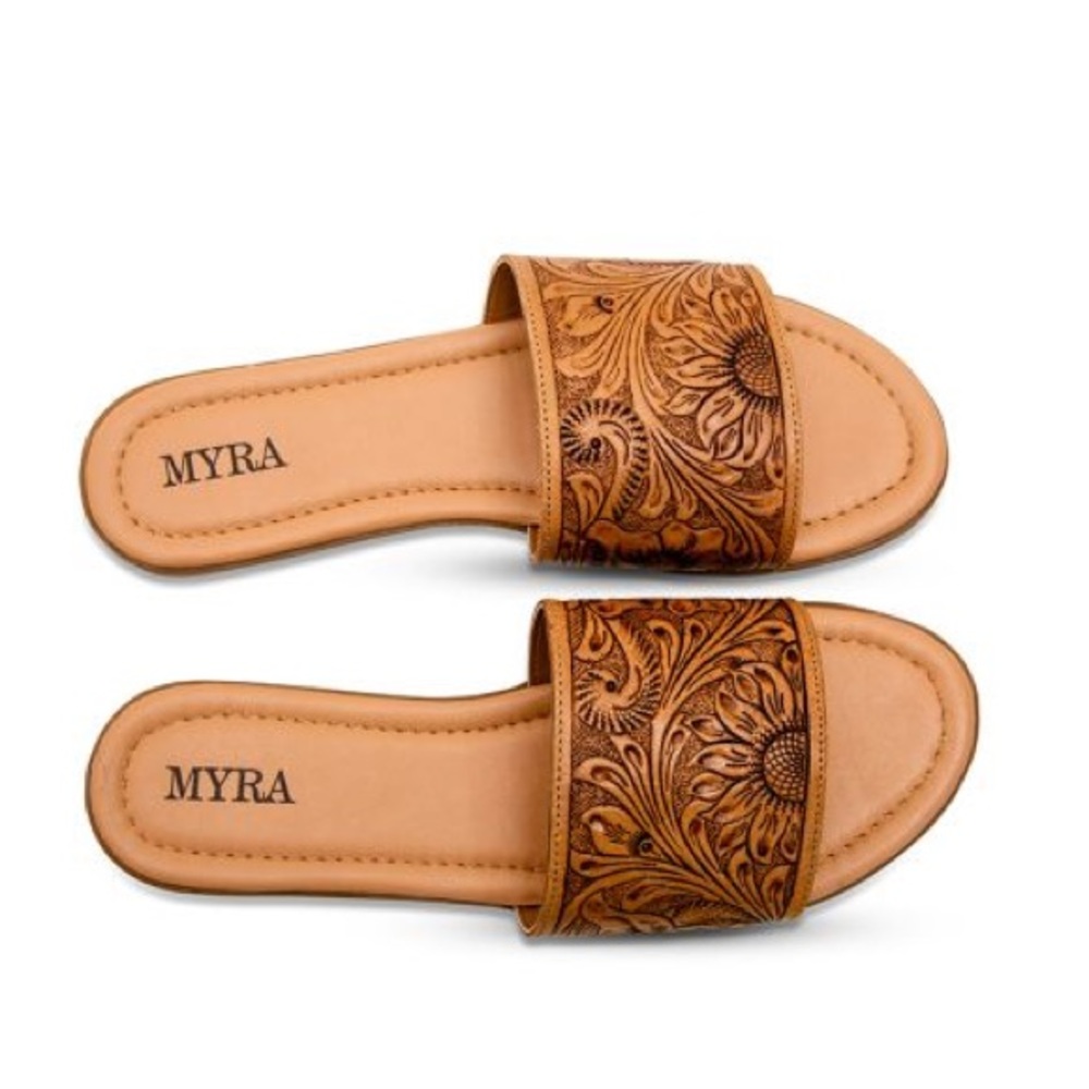 NWT Western Tooled Leather Slides